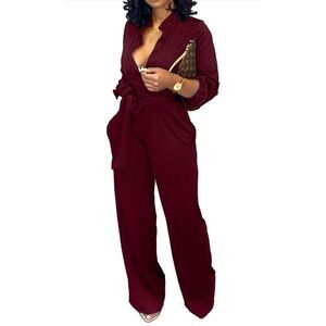 NEW Jumpsuit Elegant Wide Leg Pants Pockets 2X NO BELT